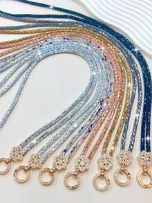 Sparkling Full Rhinestone Gold Flower Phone Lanyard Fashion Long Crystal Phone Chain Women's Crossbody Wrist Handbag Charm - Multicolor - View 2