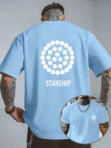Camiseta de manga corta de doble cara para hombre, con estampado de cadena de estrellas STARSHIP, estilo ciencia ficción aeroespacial, top moderno. - Negro - Ver 8