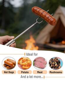 1pc/6pcs Stainless Steel Extendable BBQ Forks, 32.3cm Heat-Resistant Long Handle Double-Pronged Skewers, High Temperature Resistant And Easy To Clean, Suitable For Camping BBQ, Home Garden, Roasting Marshmallows, Chocolate Fondue, Home/Outdoor Universal, Multi-Functional Roasting Tool - BBQ Skewers - View 8