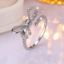 1pc French Luxury Bow-Shaped Open Ring For Women, Fully Embellished Design, Commute, Party, Anniversary, Birthday Gift For Girlfriend - JZ23268 - View 3