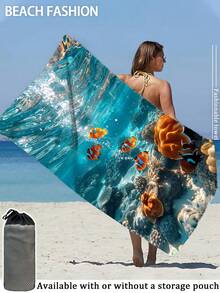 250gsm Super Absorbent Quick Dry Microfiber Beach Towel With Underwater Yellow Fish Pattern, Suitable For Beach, Pool, Swimming, Yoga Mat, Sunscreen Shawl, Summer Travel, Camping - Multicolor - View 11