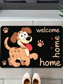 "Paw Print Party" Crystal Velvet Doormat, Cute Pet Welcome Mat, Brown & White Spotted Dog Pattern, Fun Interactive Paw Print Entryway Rug, Cozy Home Decor - Multicolor - View 4