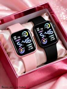 3/2Pcs Women's Fashion Minimalist LED Digital Display Electronic Watch, Suitable For Women/Couples, Perfect As Birthday/Holiday Gift For Friends, Back To School Gift, Party And Travel, Graduation Season, Valentine's Day, Gift For Family And Friends - Multicolor - View 2