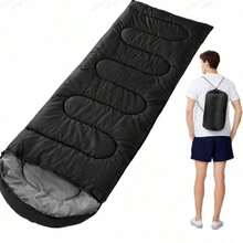 Portable Lightweight Sleeping Bag With Inflatable Pillow, All-Season Hooded Camping Sleeping Bag With Compression Sack For Hiking, Backpacking & Outdoor Travel - Black - View 1