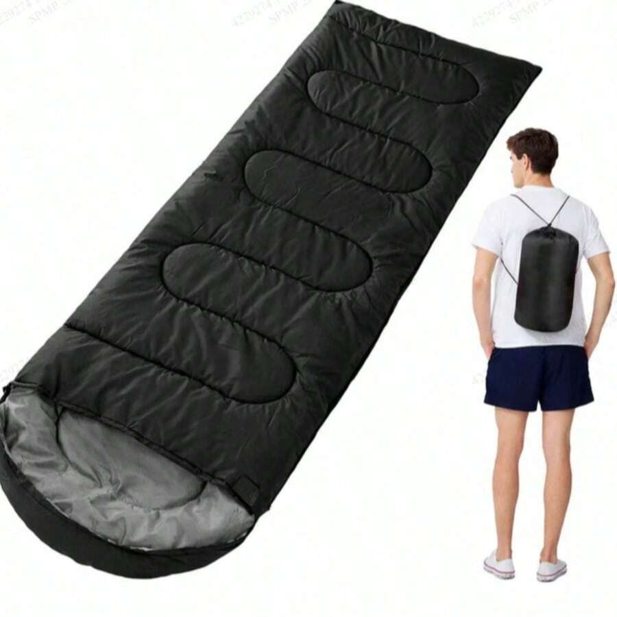 Portable Lightweight Sleeping Bag With Inflatable Pillow, All-Season Hooded Camping Sleeping Bag With Compression Sack For Hiking, Backpacking & Outdoor Travel - Black - View 1