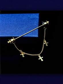 Niche Copper Gold/Silver Cross Tie Pin, Premium Chain Design Shirt Collar Accessory, Versatile Suit Shirt Exquisite Accessory - Collar Pin - View 3