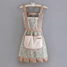 1pc Floral Lace Princess Apron With Hand-Wiped Pockets - Lightweight Microfiber, Ruffle Hem, Adjustable Shoulder Straps, Suitable For Kitchen, Living Room, Bathroom Cleaning - Multicolor - View 13