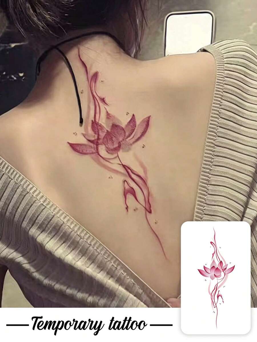 1pc Traditional Chinese Ink-Wash Style Vertical Striped Pattern Temporary Tattoo Sticker, With Realistic Tattoo Design. Suitable For Travel, Music Festivals, Games, Graduation Gifts. Lasts For 3-5 Days. - Multicolor - View 1