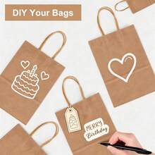 Kraft Paper Gift Bags With Handles For Birthday Party, Wedding Favors & Christmas, Sturdy Brown Paper Wrapping Bags With DIY Printable Blank Surface(8.2*5.9*3.1in) - View 3