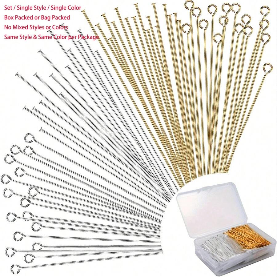 [600pcs Flat Head Jewelry Pins] 100/600pcs 2 Inch Flat Head Eye Pins For DIY Jewelry Making, Straight Head Eye Pins Gold And Silver Jewelry Making Pins Metal End Pins For Craft Earrings Bracelets Necklaces Pendants Supplies, Available In Single Pack - Flat Jewelry Making Pins - View 1