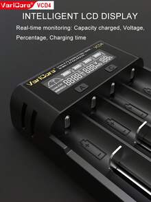 شاحن VariCore 5V2A USB ذكي مستقل، شاحن بطارية ليثيوم أيون 3.7V ب- 2/4 فتحة، متوافق مع بطاريات 18650 و14500 و16340 و26650 القابلة للشحن - الأسود - مشاهدة 6