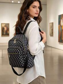 Mochila de gran capacidad para mujeres, bolso clásico de unicolor para damas - Blanco y Negro - Ver 5