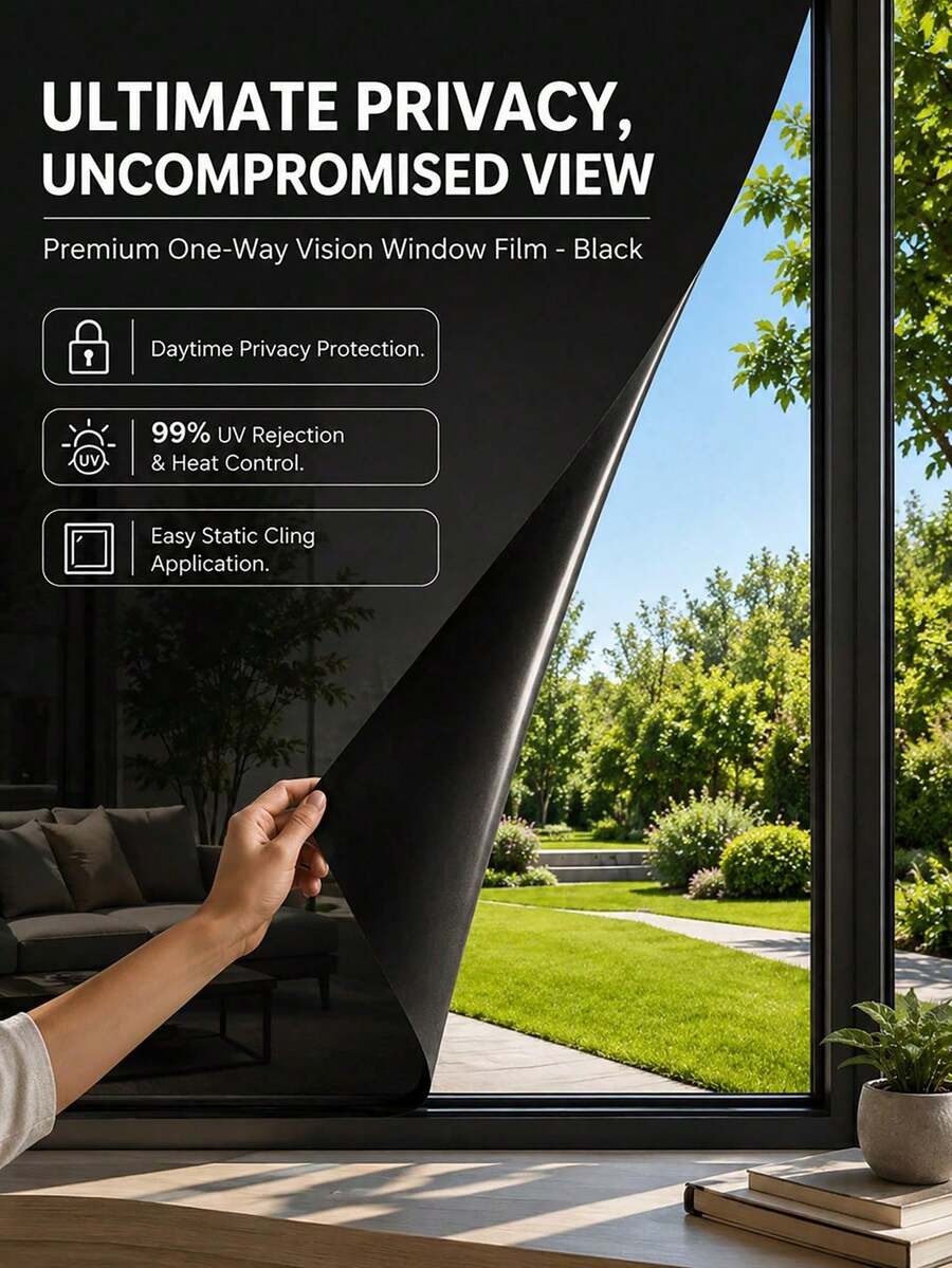 Película de Ventana Privacidad Oscurecimiento Adherente Estático Bloqueo UV Resistente al Calor a Prueba de Roturas Para Hogar Oficina Cocina - 1 unidad - Ver 1