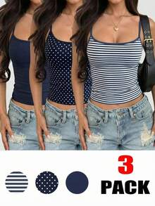 Áo tank top nữ dây mảnh không tay mặc thường ngày phong cách casual đa năng cho mùa hè - Màu xanh hải quân - Xem 7