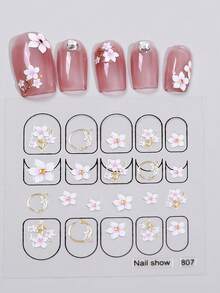 2pcs 3D Embossed Flower Nail Sticker, Sweet Cute Spring/Summer Nail Decal,Perfect For Women's Holiday DIY Manicures Nail Stickers - 彩色 - 查看 3