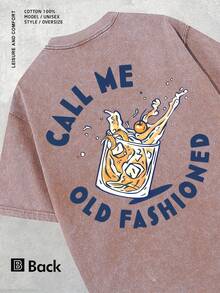 Llámame retro. Camisa con estampado de cócteles retro. Camisa retro de manga corta lavable, hecha de tela transpirable y ligera, adecuada para fiestas, bodas y ocasiones informales. - Café integral - Ver 1