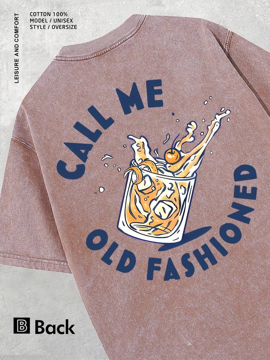 Llámame retro. Camisa con estampado de cócteles retro. Camisa retro de manga corta lavable, hecha de tela transpirable y ligera, adecuada para fiestas, bodas y ocasiones informales. - Café integral - Ver 1