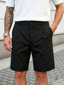 Men's Summer Minimalist Commuter Versatile Pleated Pocket Suit Shorts - Black - View 2