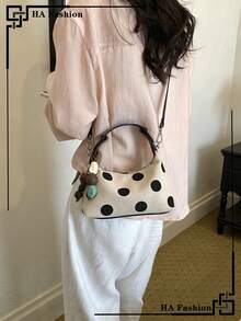 1pc Vintage Polka Dot Handbag Fashion Crossbody Bag - Multicolor - View 7