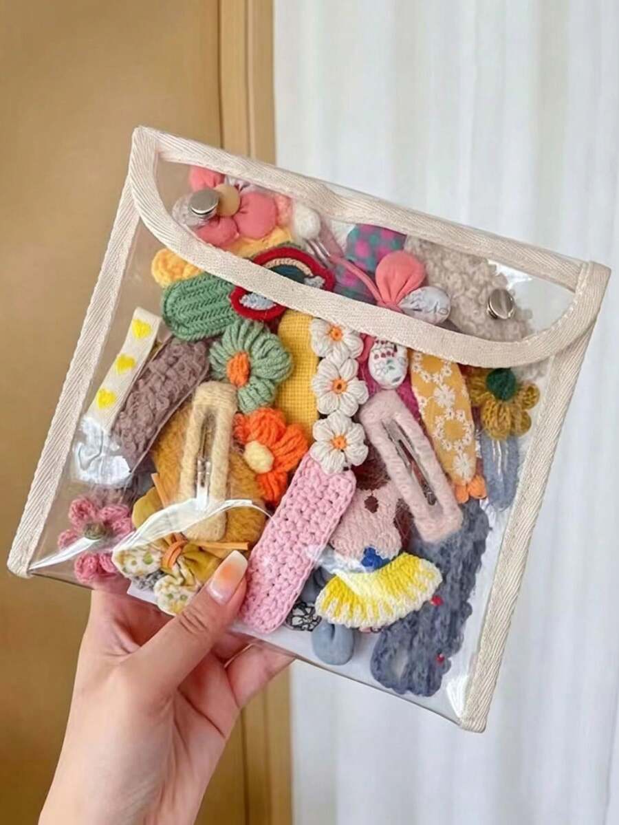 1 pieza Bolsa de almacenamiento para coleteros y pinzas para el cabello, bolsa de almacenamiento transparente para accesorios del cabello