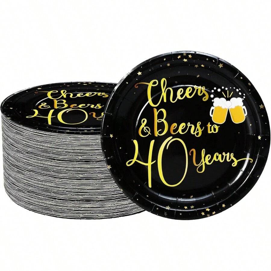 50 Piezas Platos de 40 Cumpleaos Suministros para de 40 Cumpleaos inch Plato de Postre 40 Cumpleaos Brindemos por 40 Aos Platos para Pastel para Brindis y Cervezas Tema Negro Dorado 40 - 40º - Ver 1