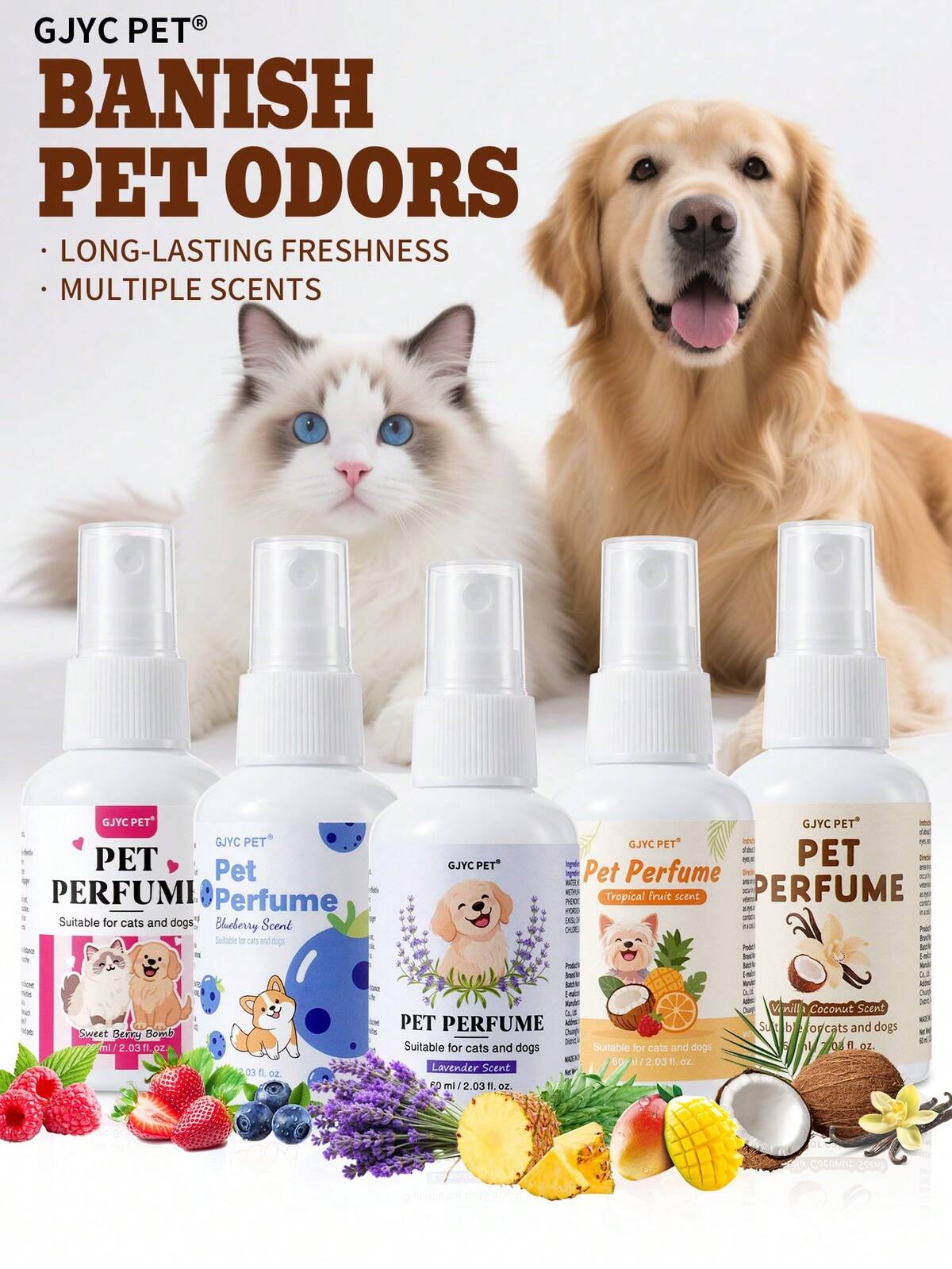 GJYC PET Parfum pour animaux de compagnie pour chiens et chats | 2,03 oz liq, fragrance longue durée, formule approuvée par les vétérinaires | Spray désodorisant multi-parfums 4