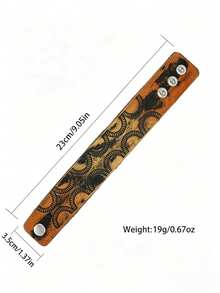 1pc Punk Vintage Star/Moon/Totem Embossed Leather Bracelet, Unisex Wide Wristband, Distressed Texture Adjustable Buckle, Street Style Fashion Accessory - Brown - View 2