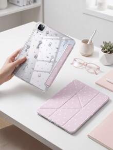 Y-Shaped Folding Protective Case Compatible With IPad (A16) 11th Gen 11-Inch, 10th Gen 10.9-Inch, Air 8 (M4) 11-Inch 2026, 7th Gen, 8th Gen, 9th Gen, 10.2-Inch, Pro 11 2020-2022, Air 7/6 (M3/M2) 11-Inch, With Pencil Slot, Smart Protective Case, Soft TPU Back, Auto Wake/Sleep - Pink Polka Dots - View 4