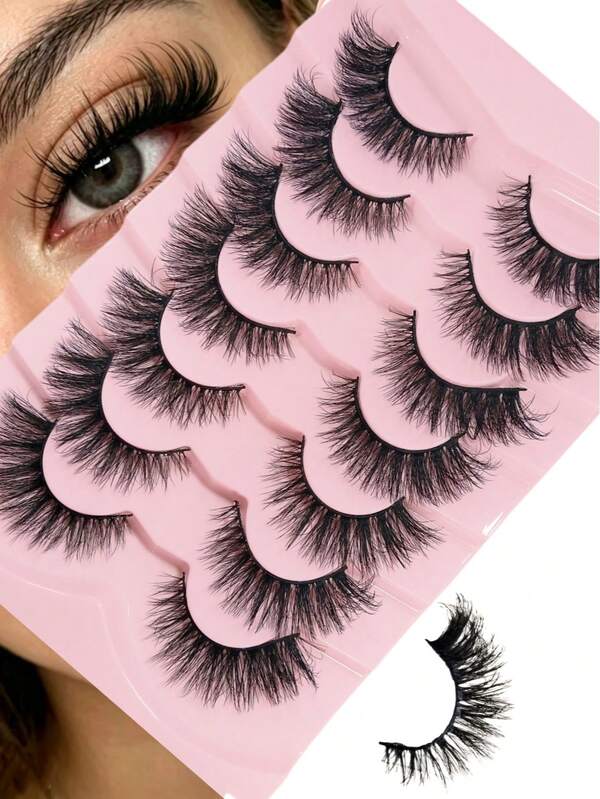 7 Pairs/Pack DD Curl Russian Volume False Eyelashes, Thick Curly Fluffy, Create Cat Eye Makeup Effect, Long 8D Dense False Eyelashes, Enhance Eyeliner, Extend And Thicken Outer Corners, Create Exquisite Makeup