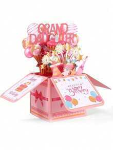 3D Pop-Up Birthday Card For Daughter, Birthday Surprise Explosion Box With Cake, Balloons And Party Decorations, Commemorative Gift For Daughter - Multicolor - View 2