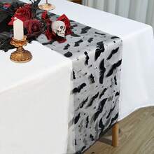 1PC Halloween Mesh Gold Foil Table Runner, Spider And Bat Pattern Halloween Tabletop Decoration, Halloween Theme Holiday And Party Table Decor - Multicolor - View 7