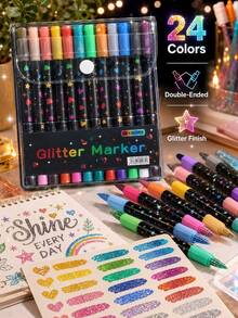 96/72/48/24 Colors Dual-Tip Glitter Pens With Quick-Dry Ink - Fine Tip, Tip To Barrel, Suitable For Scrapbooking, Card Making, Journaling, 24 Colors Dual-Tip Drawing Pens - Glitter Marker Set, Suitable For S, Artists And Supplies Random, Markers, Highlighters, Student Highlighters, Highlighters, Student Supplies, Student Essentials, Back To School Basic Supplies, Colored Markers, Student Stationery. - Rectangle - View 11