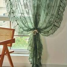 1pc French Luxury Vintage Princess Style Green Jacquard Lace Semi-Sheer Curtain, Rod Pocket Top, Living Room Bedroom Balcony Bay Window Apartment Home Decor Sheer Curtain - Green - View 6