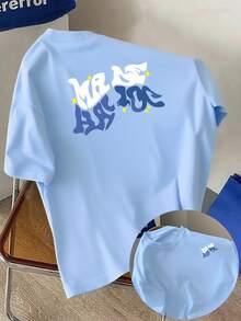 Camiseta de manga corta para hombre, estilo graffiti, estampado de doble cara, cuello redondo, informal, deportiva, a la moda, holgada, para estudiantes y adolescentes, marca Mr.. - Blanco - Ver 7
