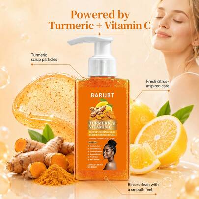 Turmeric & Vitamin C Infused Scrub Shower Gel, Natural Granular Body Wash For Daily Body Cleansing, 120ml
