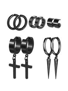 Xiacheng 1Pair/Set Cross Earrings Set For Men Women Dangle Hinged Earrings Of Dangle Hinged Earrings Cross Hoop Slivery And Black Earrings - Multicolor - View 8