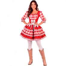 Women's Adult June Festival Dress, Plaid, Long Sleeves, Adjustable Waist-Slimming, Extra-Full Skirt - 紅棋 - 查看 3