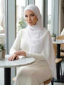 1pc New Solid Color Island Pleated Heart-Shaped Scarf, Women's Muslim Hijab, Daily Beach Sun Protection Shawl, Holiday Gift - Multicolor - View 3