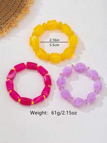 1pc/3pcs Vacation Style Glossy Jelly Acrylic Asymmetrical Texture Design Sweet Cool Girly Versatile Layered Bracelet - Multicolor - View 2