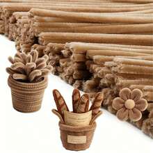 100/200/300 Pieces Light Coffee Pipe Cleaners, Thick Fluffy Chenille Stems, Pipe Cleaner Crafts For Arts & Crafts, Flowers, And Festive Decorations - Coffee Brown - View 2