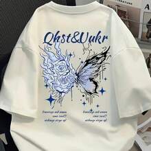Camiseta Oversize para Hombre, Diseño de Mariposa Estilo Moderno, Manga Corta Transpirable, Corte Suelto Casual, Regalo Perfecto para Vacaciones - Blanco - Ver 1