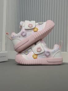 女童可愛花卉刺繡包頭走路鞋，粉色花卉與星星印花休閒運動鞋，透氣軟底運動鞋 - 粉色 - 查看 5