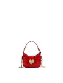 1pc Casual Girl PU Leather Shoulder Handbag, Mini Solid Color Heart Crocodile Embossed Material Shoulder Bag - A - View 9