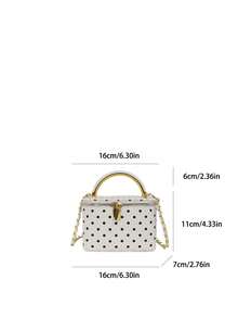 1 pieza Bolso de mano cuadrado pequeño casual y versátil de color negro, tela de cuadrícula bordada de moda, adecuado para el trabajo, almacenamiento de teléfono, lápiz labial, monedas, colgante no incluido - Blanco - Ver 6