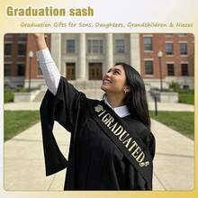 Graduate Sash - Graduation Sash 2026, Black And Gold Graduation Party Supplies, Class Of 2026 Grad Sashes, Congratulations Grad Satin Sashes With Art - Black - View 6