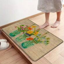 1 pieza, Decoración del hogar, Estampado de patrón floral, Alfombra de lino para cocina, Tapete de cocina, Tapete de piso, Tapete de baño, Tapete de puerta, Impresión 3D rectangular, Adecuado para sala de estar, dormitorio, pasillo, baño, lavandería - Alfombra de poliéster, Adecuado para decoración del hogar interior y exterior - Multicolor - Ver 7