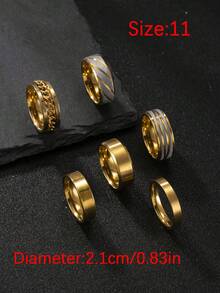 6pcs Set Minimalist Stainless Steel Rings, Silver, Gold, Black Color, Rotatable Chain Design, Suitable For Outdoor Sports And Daily Wear - 6-piece Set - View 21