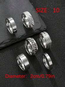 6pcs Set Minimalist Stainless Steel Rings, Silver, Gold, Black Color, Rotatable Chain Design, Suitable For Outdoor Sports And Daily Wear - 6-piece Set - View 12