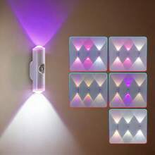 1/2 入 RGB 智能感應壁燈，USB 充電式感應夜燈，可調光 LED 自動開關，音樂同步播放，磁吸安裝，白色現代設計，適合臥室、走廊、樓梯、派對裝飾 - 彩色 - 查看 6
