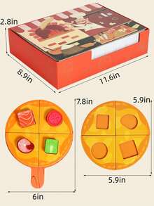 Kids'wooden Pretend Pizza Cutting Play Set With Various Toppings, A Fun Kitchen Role-Play Game For Parent-Child Interaction, Perfect Birthday Gifts - Multicolor - View 5